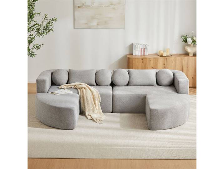 DRIPEX Canapé modulable Panoramique en chenille avec coussins ronds et carrés canapé en 4 Places compressé Gris 292x165x68cm