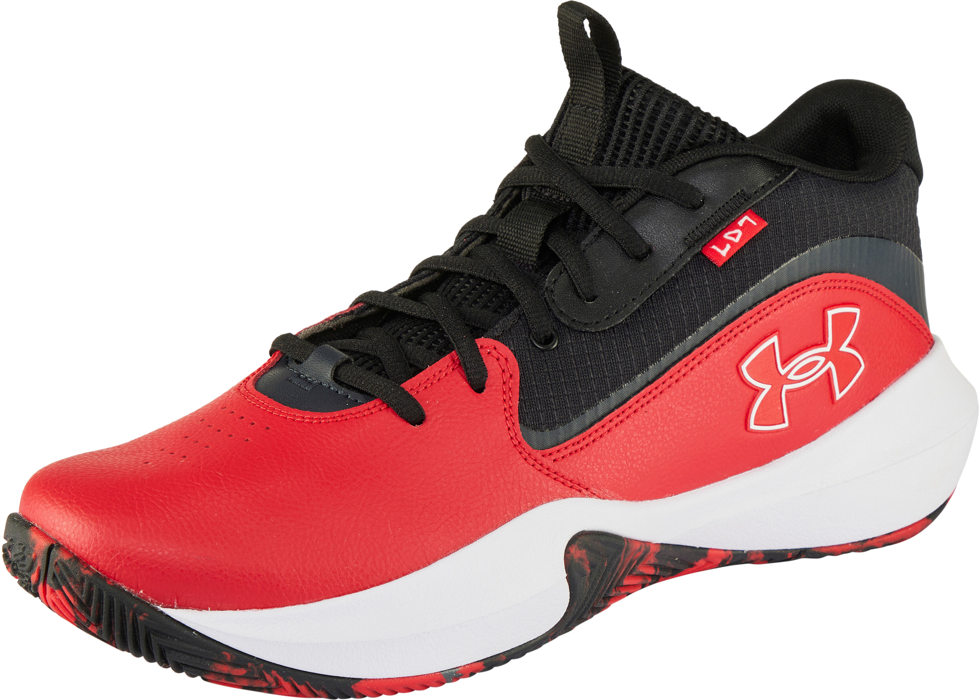 Basketballschuh UNDER ARMOUR "UA LOCKDOWN 7", Herren, Gr. 46, rot (rot, schwarz, weiß), Leder, Synthetik, Textil, Schuhe Basketballschuh rot, schwarz, weiß 46