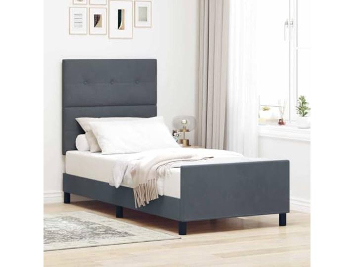 Samt Kiefer Luxus Boxspringbett Schlafzimmer Elegant Grau 100x200 cm Boxspringbett mit Kopfteil Dunkelgrau Samt 100x200 cm Luxus Polsterbett mit verstellbarem Kopfteil Lattenrost
