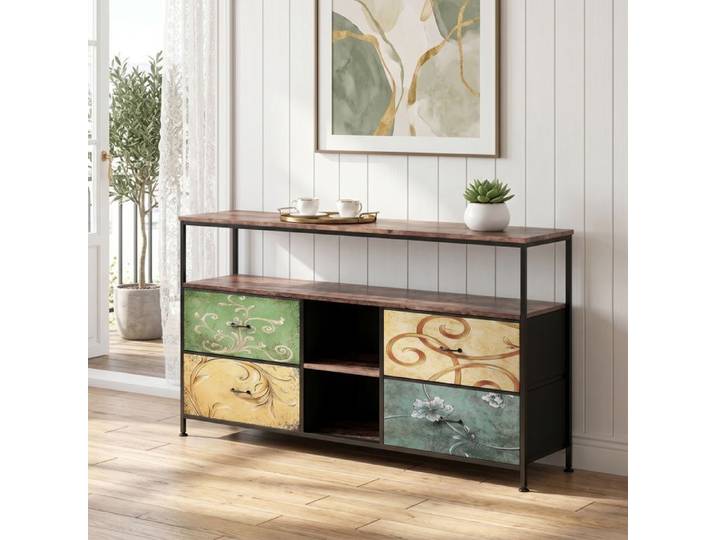 Meuble TV - Meuble TV LED - 4 tiroirs - Éclairage LED intégré - Bois & métal 137x29x78 cm