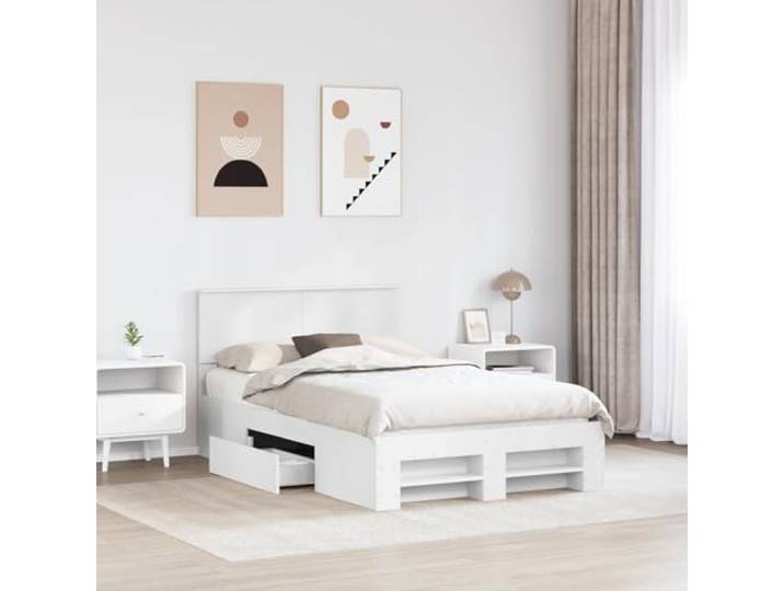 KTHLBRH Bettgestell, weiß, 137 x 203 cm, Holz, mehrschichtig Modernes Design, integriertes Kopfteil, glatte Oberfläche, stabile Basis für Zimmer