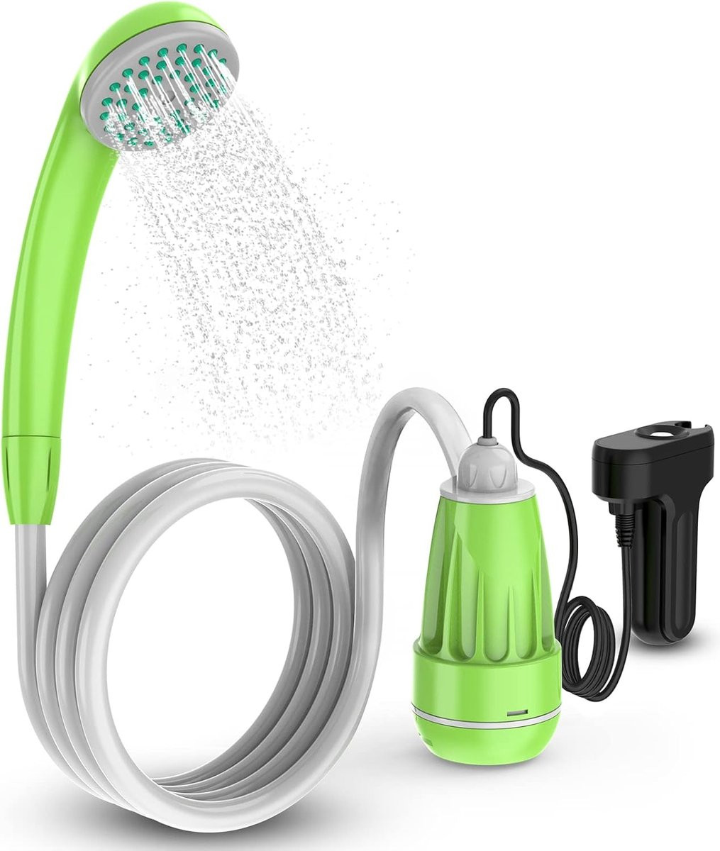 Groene draagbare buitendouche voor camping en camper
