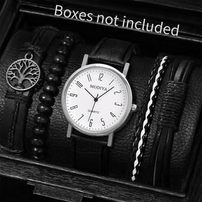 Fusion Finds Men's Business Quartz Watch & PU Leather Bracelet Gift Casual Round Wristwatch b