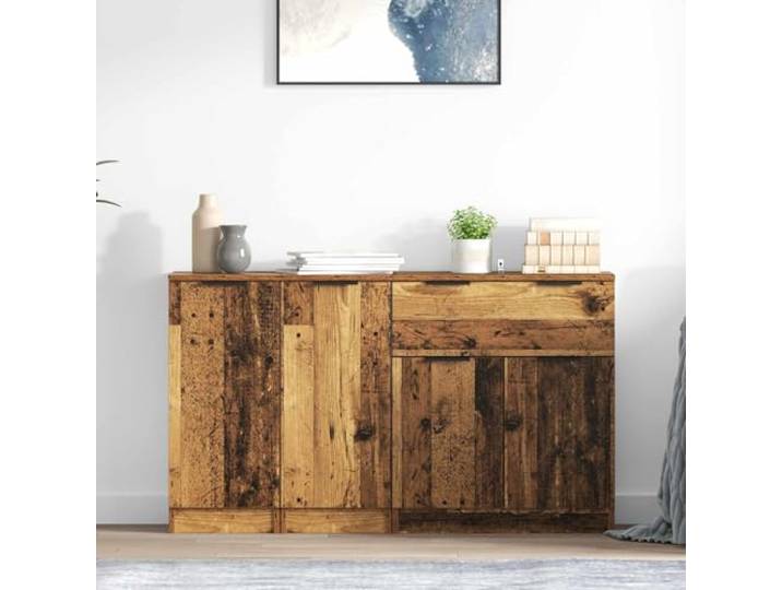 HEFZGDB Minimalistische Sideboards für modernes Wohnen mit klaren Linien, Pflegeleichte Sideboards aus Holzwerkstoff in Altholz, 3 Stück mit viel Stauraum und Schublade