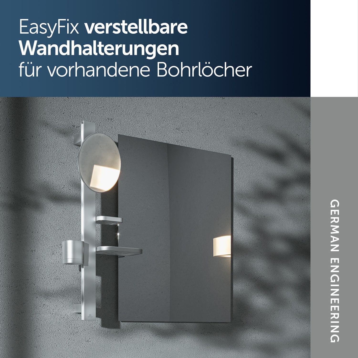 Ideal Standard Beauty Bar Accessoires-Kombination S700 mit Spiegel Ø 20 cm, Kosmetikspiegel, BD589SI, silver - silver