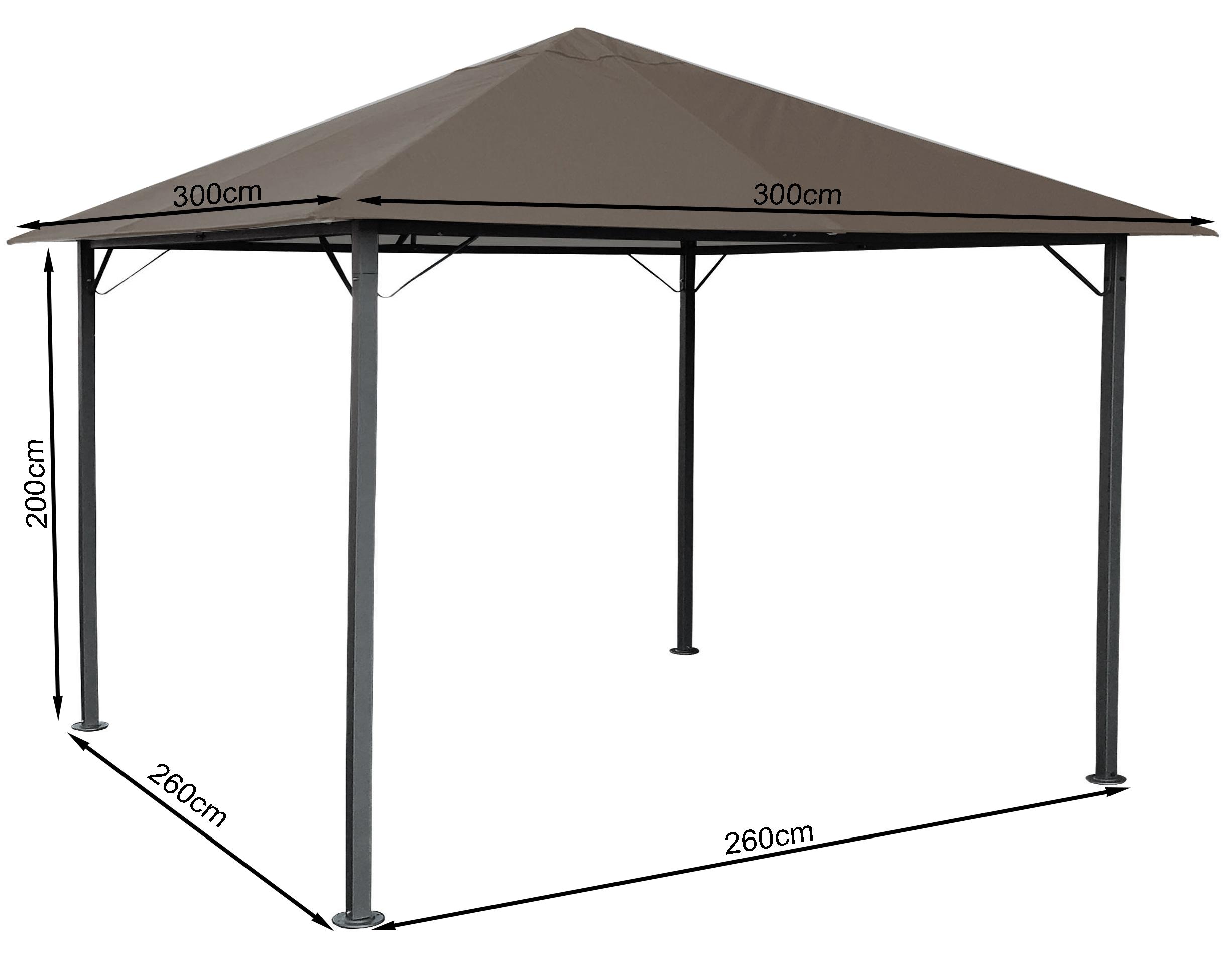 Metall Garten Pavillon Nizza 3x3m Antik Partyzelt Taupe / Beigegrau RAL 7006