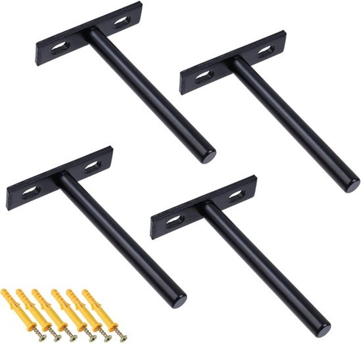 Set van 4 zwarte onzichtbare zwevende plankdragers van 10,2 cm