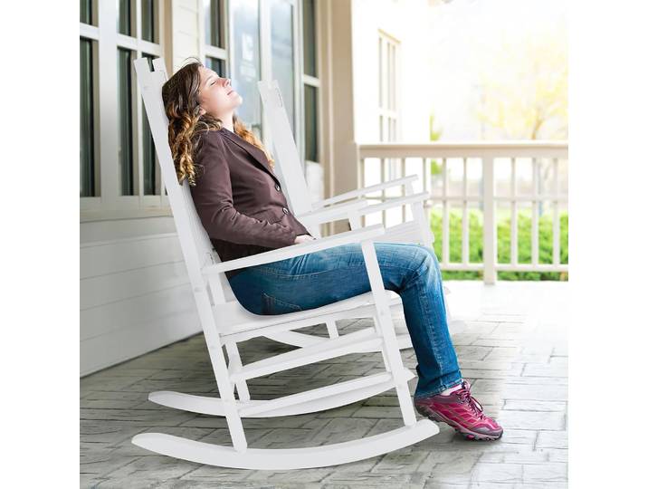 Rocker de porche, chaise à bascule en bois à dossier haut, chaise à bascule de patio, chaise à bascule d'extérieur, bascule de porche en bois, pour adulte pour jardin