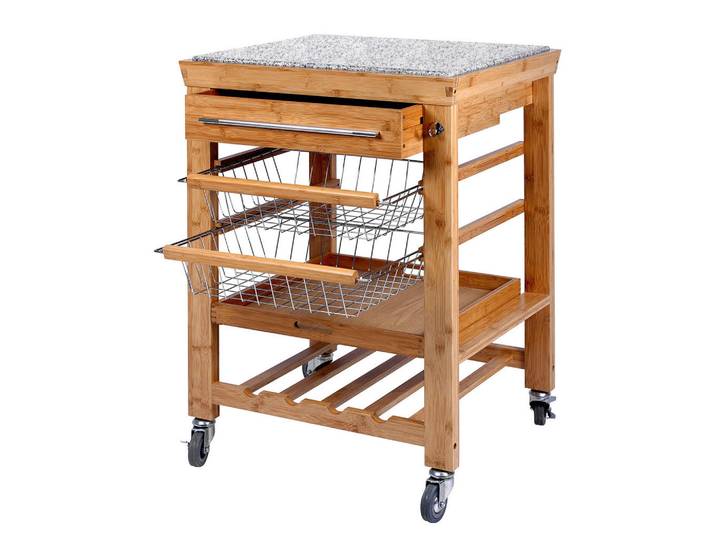 Butlers Servierwagen Rolling Stone, Naturfarben, Holz, Stein, 64x92x54 cm, Esszimmer, Servierwagen
