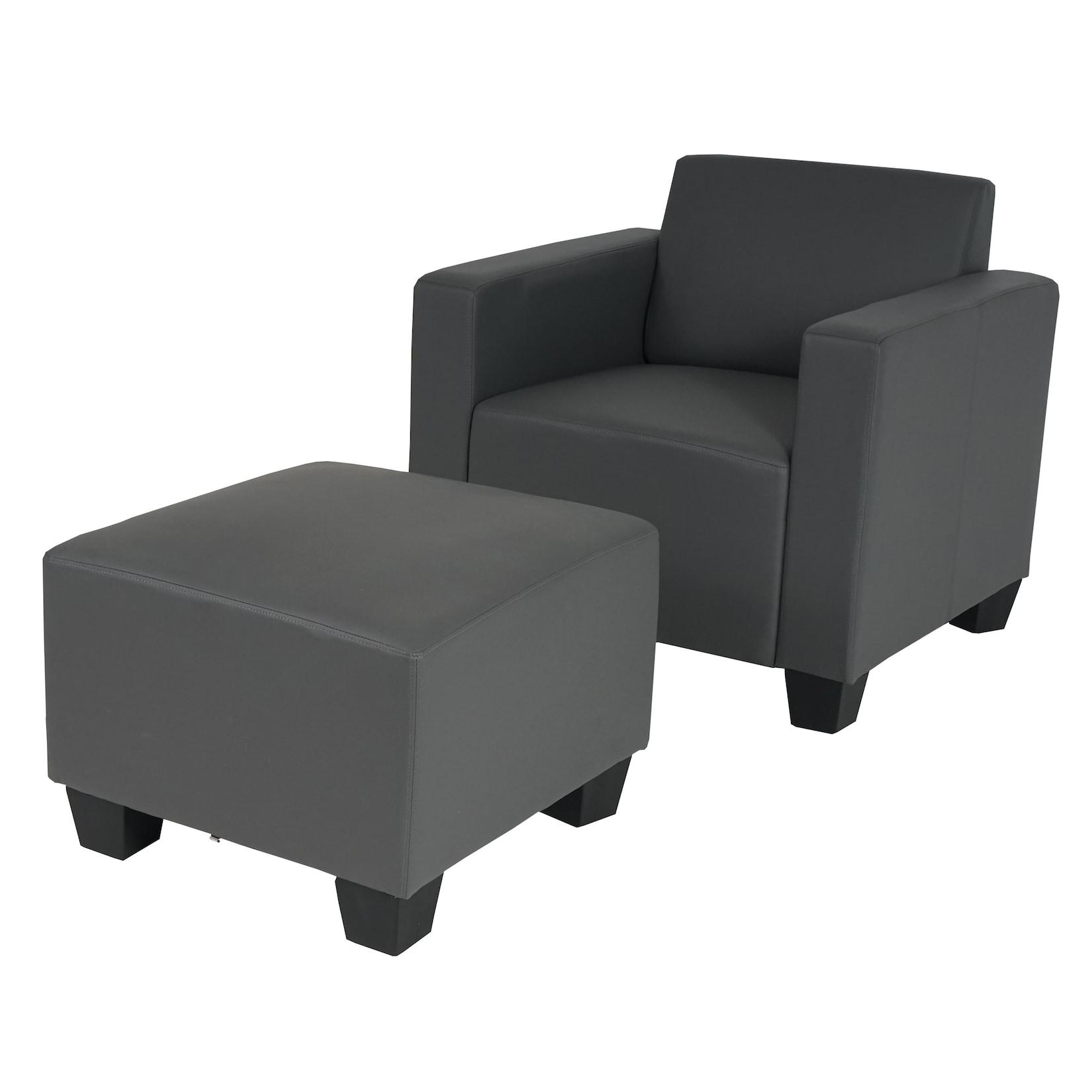 Modular Sessel Loungesessel mit Ottomane Moncalieri, Kunstleder ~ dunkelgrau