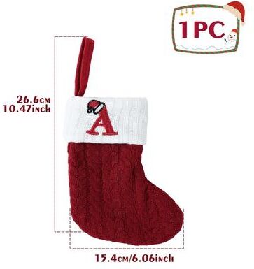 Discount Dollar Deals Christmas Alphabet Knitting Socks For Christmas Tree Ornaments, Decorations For Home Noel New Year Xmas Gift a one red