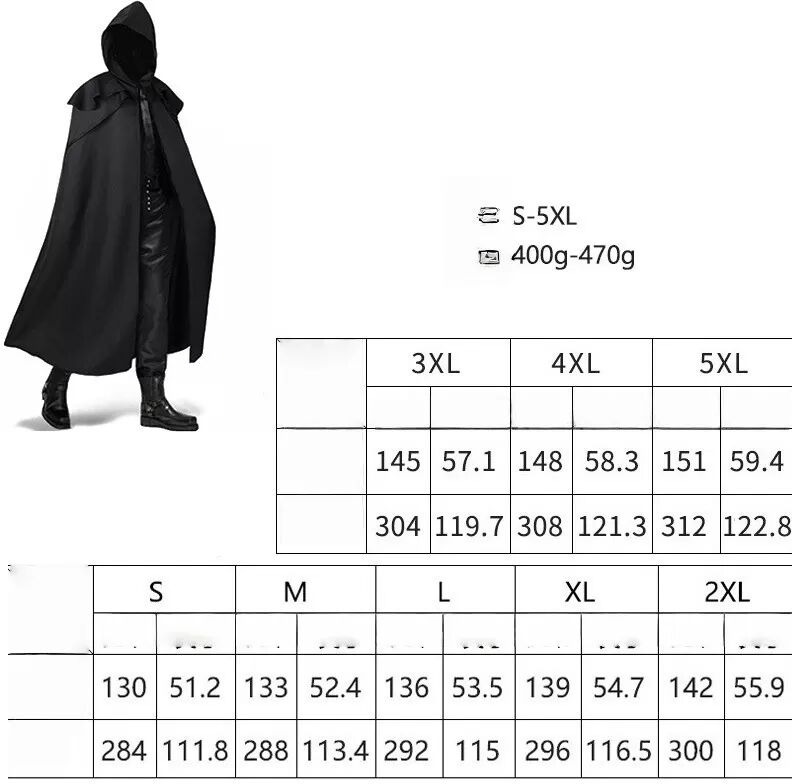 INF Cape à Capuche Noire - Costume de Moine Médiéval et de Magicien M