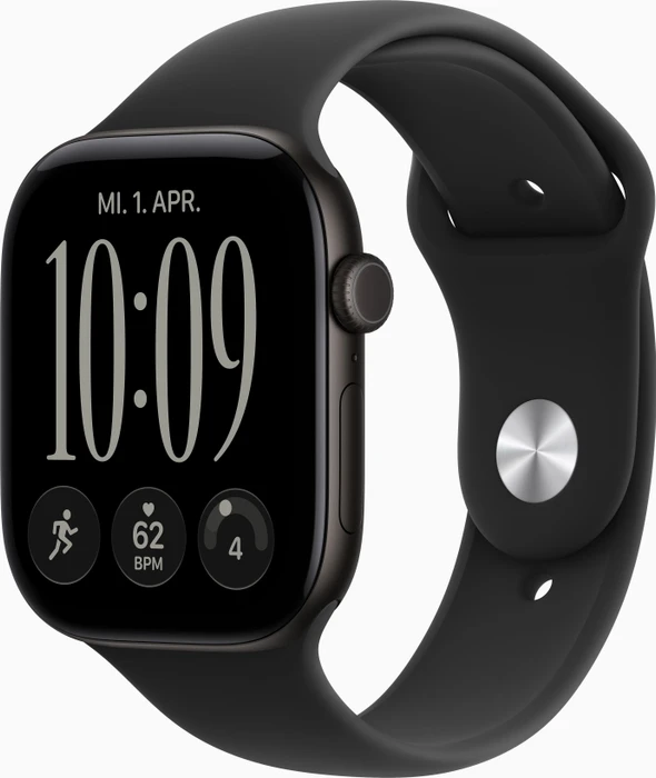Apple Watch Series 12 46mm schwarzes Aluminium mit schwarzem Sportarmband - S/M