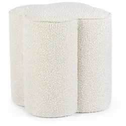 Pouf Cointa aus Boucle-Stoff, rundes Design, moderner Stil, cremeweiß natur, weich gepolstert
