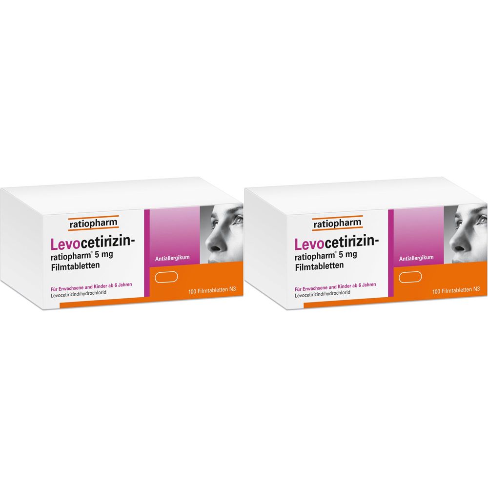 Levocetirizin Ratio 5 MG Doppelpack 2x100 St Filmtabletten