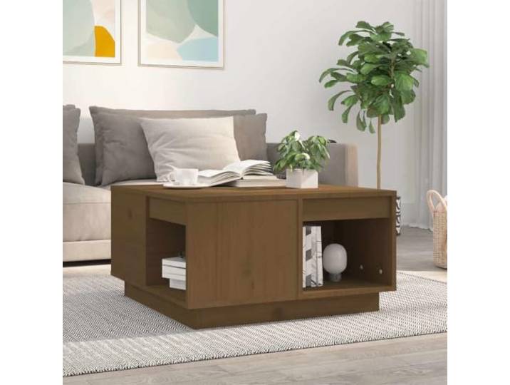 HEFZGDB Massiver Kiefernholz Couchtisch Honigbraun 60x61x32,5 cm mit geräumiger Tischplatte und Stabiler Rahmen für Stauraum, Wohnzimmertisch aus Naturmaterial.