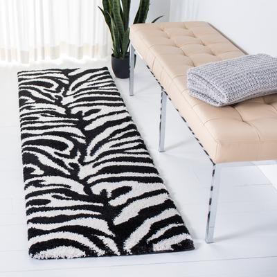 SAFAVIEH Florida Shag Rozinka Zebra Animal Print 1.2-inch Thick Rug