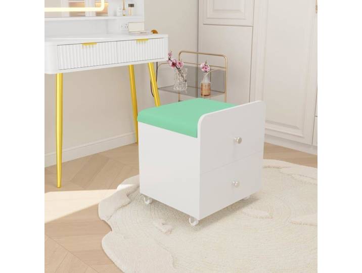 Tabouret de coiffeuse - LUNSY - Multifonctionnel - Assise rembourrée - Tiroir de rangement spacieux