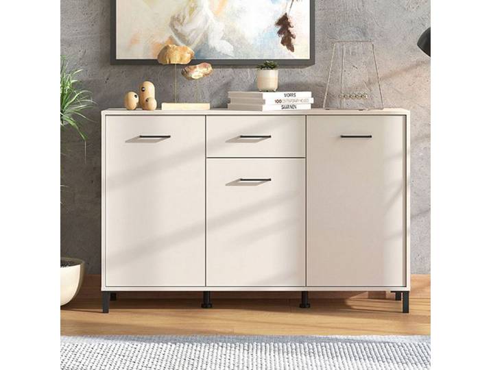 Buffet Laerru Dmora en Bois Nobilaté Blanc Crème 138x40x90h cm