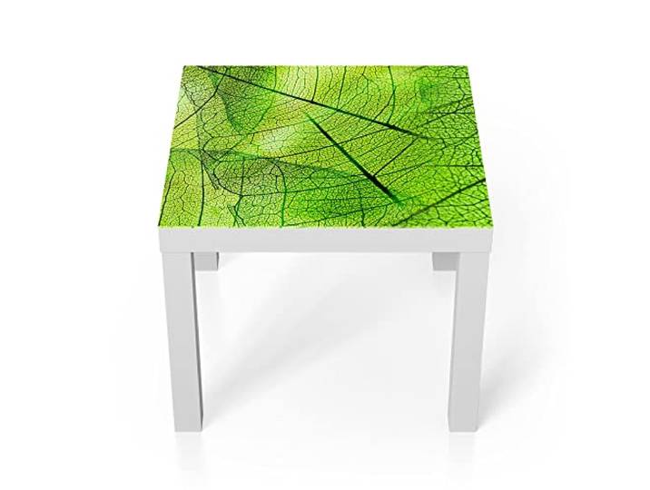 DEQORI Glastisch weiß klein 55x55 cm Motiv Transparente Laubblätter ausgefallener Beistelltisch aus Glas Hochglanz Couchtisch fürs Wohnzimmer moderner Couch Tisch mit Design