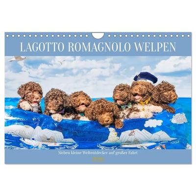 Lagotto Romagnolo Welpen - Sieben kleine Weltentdecker auf großer Fahrt (Wandkalender 2026 DIN A4 quer), CALVENDO Monatskalender