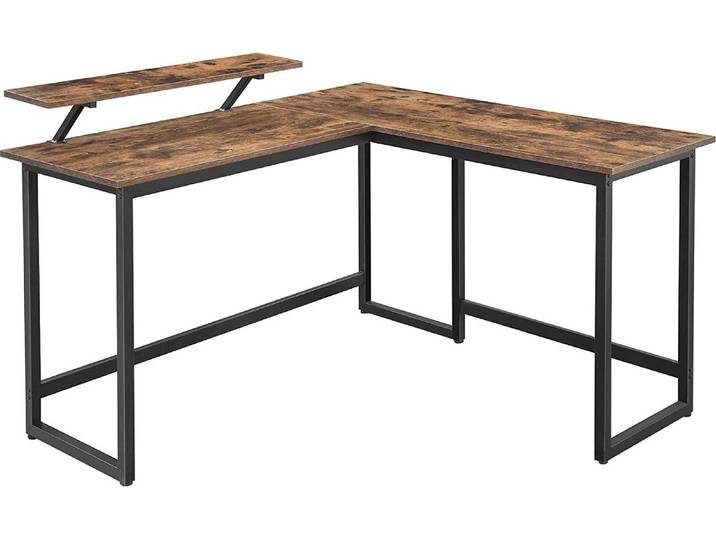 Bureau Informatique - Leobert - Brun Rustique/Noir - 130 X 140 X 76 Cm