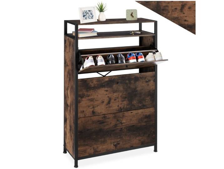 Meuble à chaussures - TECTAKE - Meuble à chaussures BUFFALO en panneau aggloméré 81 x 32 x 130 cm - Bois foncé