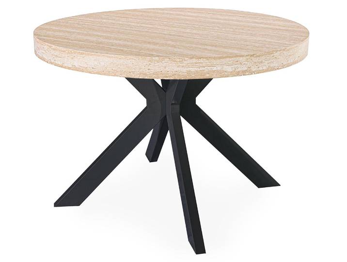 MENZZO Table ronde extensible 110-260cm Myriade Effet travertin Beige et Noir