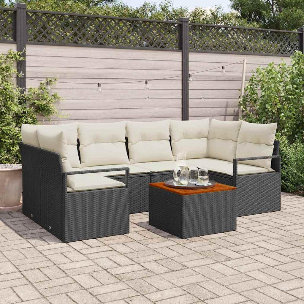 Prolenta Set van 7 Tuinbankkussens - Zwart - Polyrotan