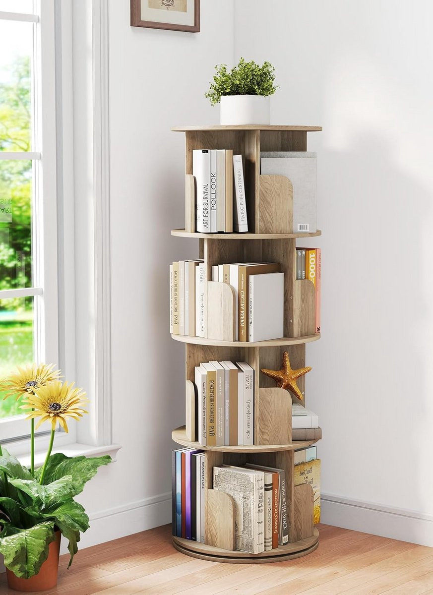 Multifunctionele Draaibare Boekenkast 360° Vrijstaand - Rotatie Opbergrek voor Kinderkamer, Slaapkamer en Woonkamer