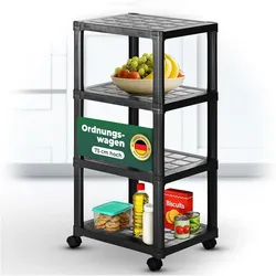 Novaliv Rollwagen mit 4 Etagen Schwarz , Badezimmer-Regal Badregal Bad Küche Ordnungswagen Beistellwagen Allzweckwagen Putzwagen Ordnungswagen Schiebe-Schrank Lager Bastelwagen Aufbewahrung Organizer