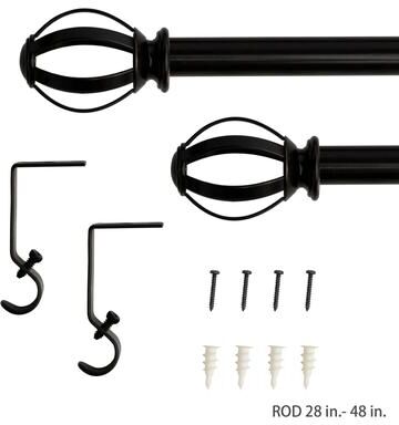 Lumi Home Furnishings "Lumi 5/8"" Single Curtain Rod Set- Cage Ball finials"