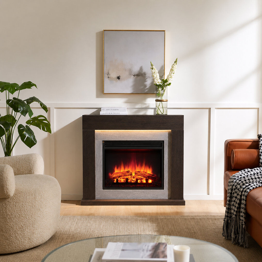FLAMME Electric Fire and Surround, Freestanding Suite, Madura Espresso Oak 80cm H x 98cm W x 22cm D