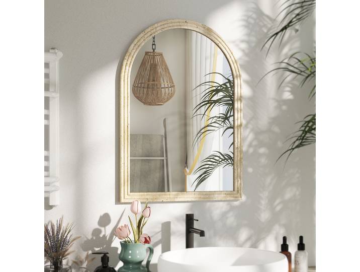 HOMCOM Miroir Arqué 50x70cm Cadre Pierre Beige