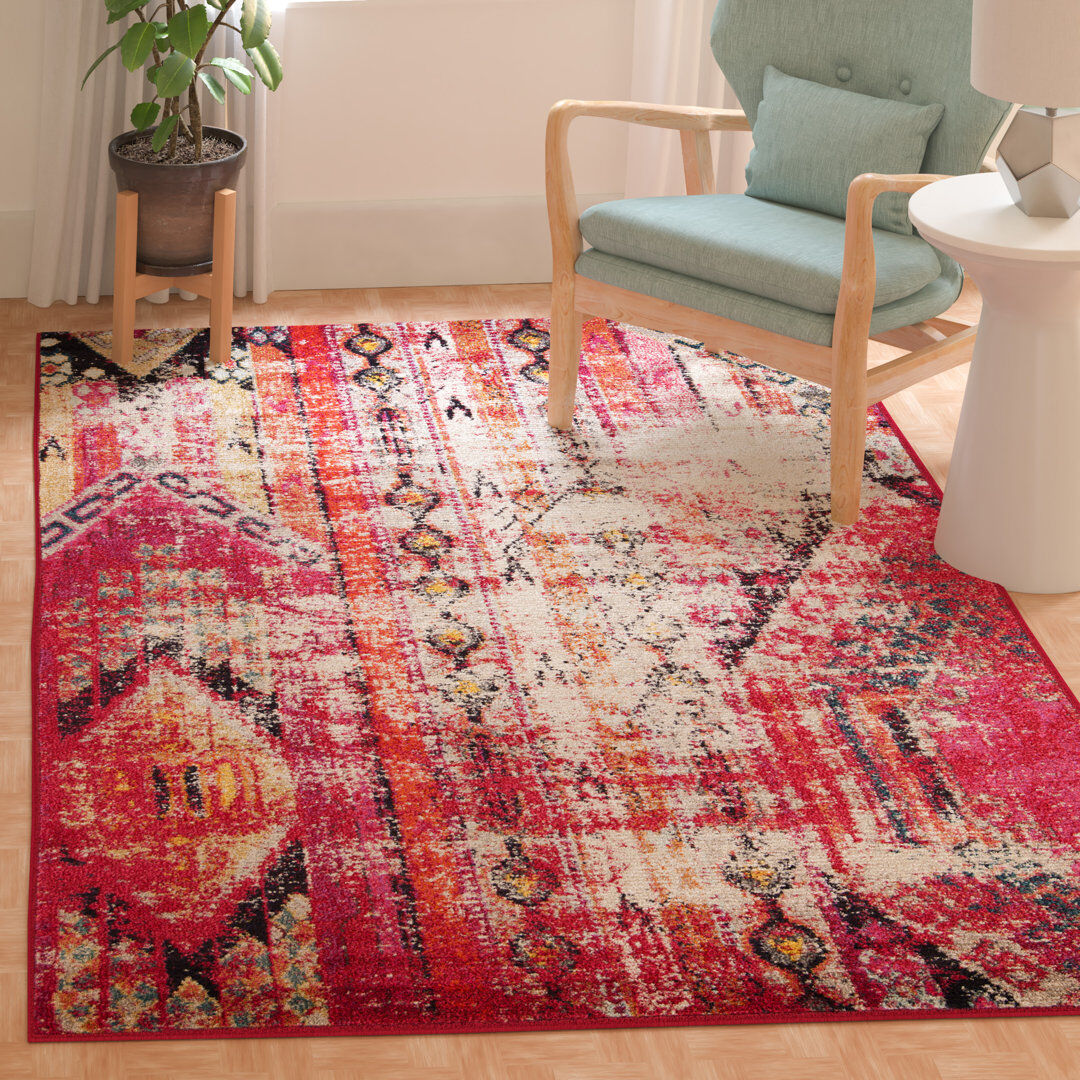 Bloomsbury Market Marx Abstract Hand Woven Area Rug Magenta Rectangle 183 x 274cm