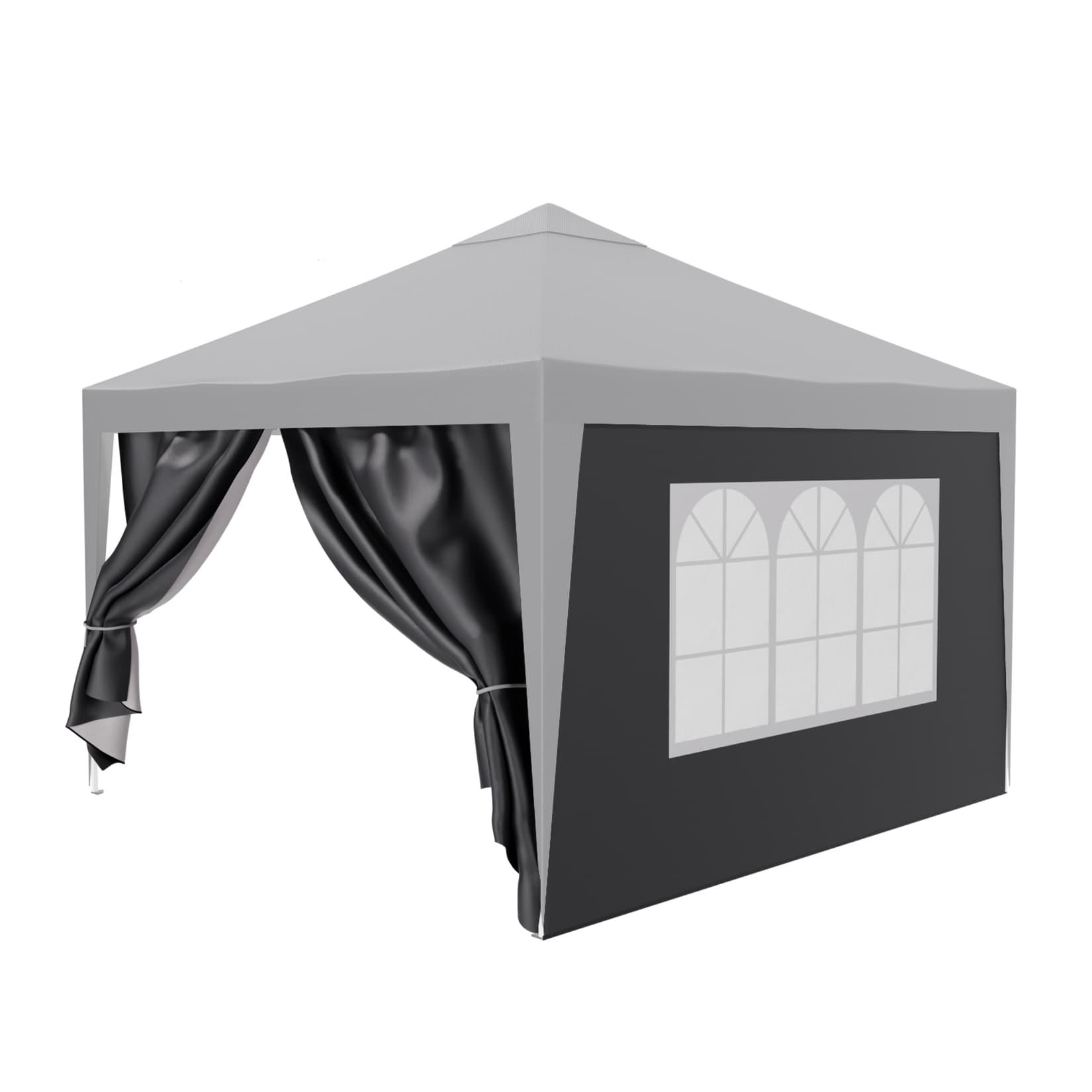 24MOVE® Pavillon Seitenteile 2er Set 2x3m mit Fenster & Reissverschluss, wasserdicht, grau - für Partyzelt, Festzelt, Festivals