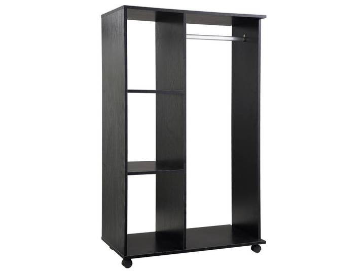 ComfortXL Kleiderständer De-17160 3 offene Regale & Kleiderstange Schwarz, 80x128x40 cm, Garderobe, Garderobenständer