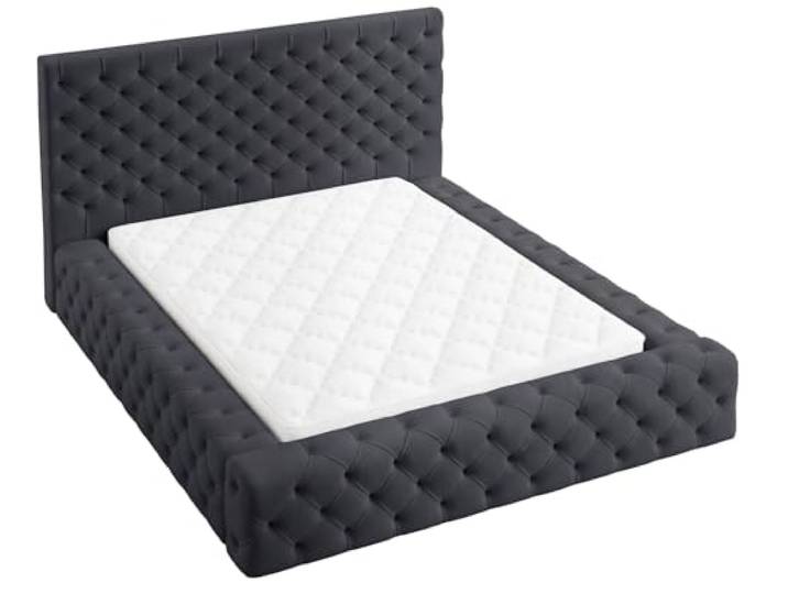 Emporius Gestoffeerd bed 140x200 Amor - chesterfield, tweepersoonsbed, opbergruimte, lattenbodem - Fluwelen stof Noir (Elegance 21)