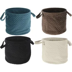 2er Set Dekokorb Samt mit Karonaht - Aufbewahrungskorb Korb Körbe 26x30cm & 21x22cm