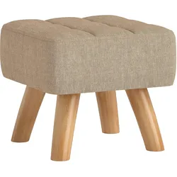 FUSSHOCKER Hocker Moderner Sitzhocker mit Leinenoptik, Holzbeine, Braun