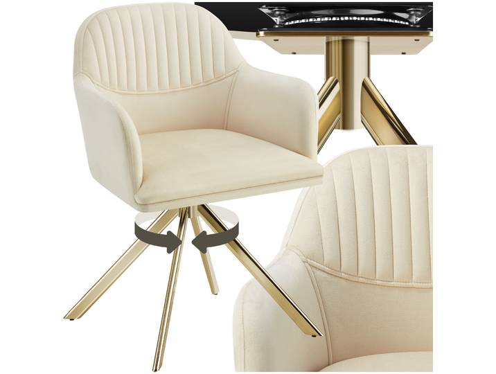 Samt-Drehstuhl Lona mit dicker Polsterung - creme/gold, pro Stück