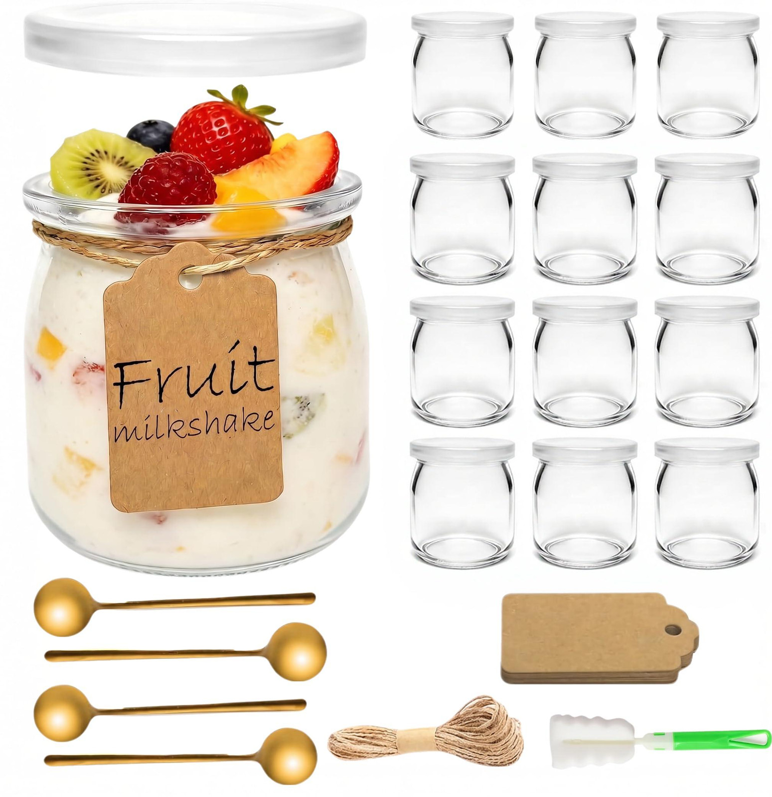 Dripio Dessertbekers met deksel, 12 stuks, 200 ml, transparant