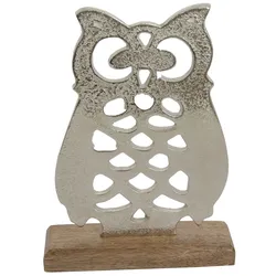 Goldbach Deko Eule aus Aluminium mit Holzsockel H 25 cm