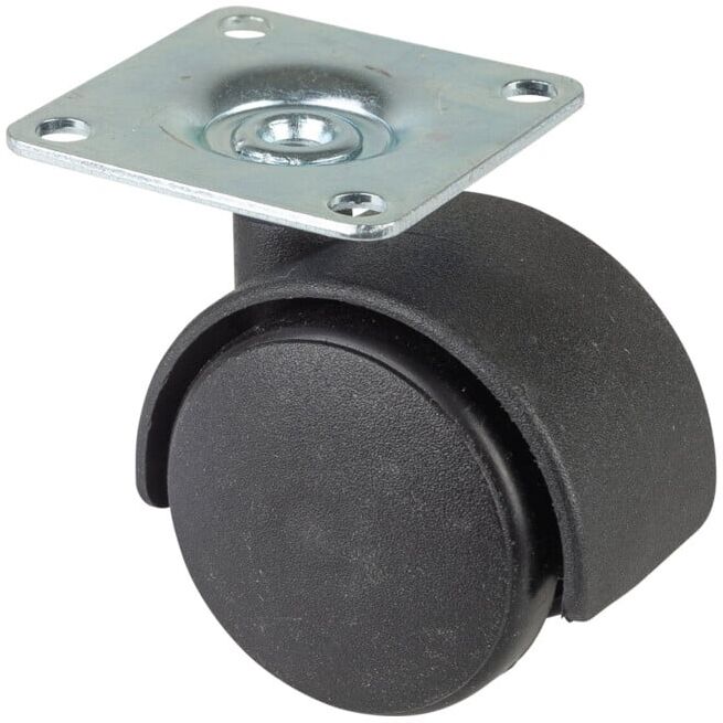 BS roulettes doubles en plastique F75 40 noir avec plaque en plastique ; BS Rollen (F75.040.PL)