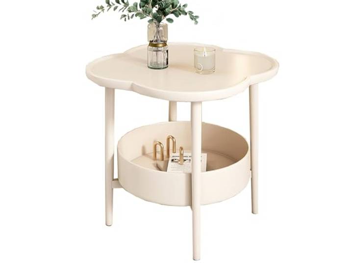 XDgfjrCGKJ Kleiner, runder, moderner Nachttisch mit Holzakzent(/Beige)