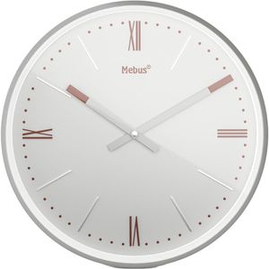 Mebus Wanduhr 19779, Kunststoff, analog, Quarzuhr, Ø 25 cm, grau, lautlos