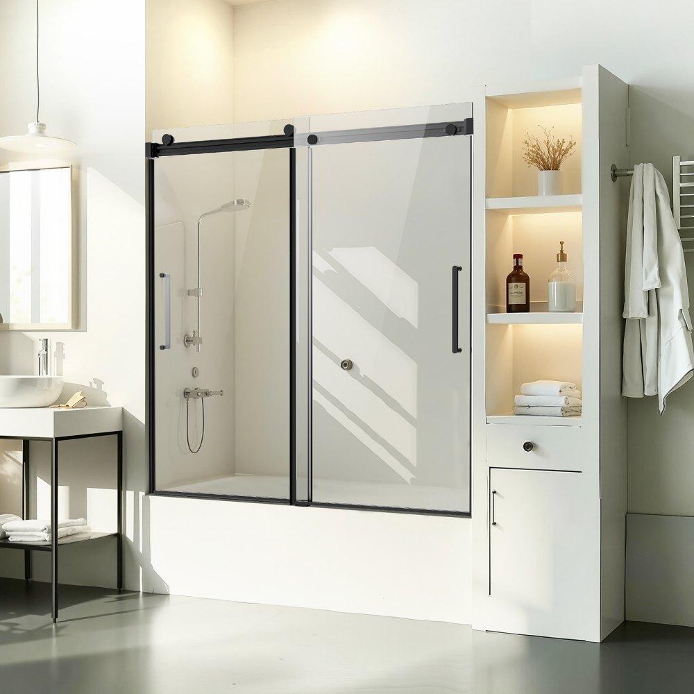Schiebetür für Badezimmer, rahmenlos - 1422-1524 x 1524 mm - 8 mm Glas - Aluminium und Edelstahl