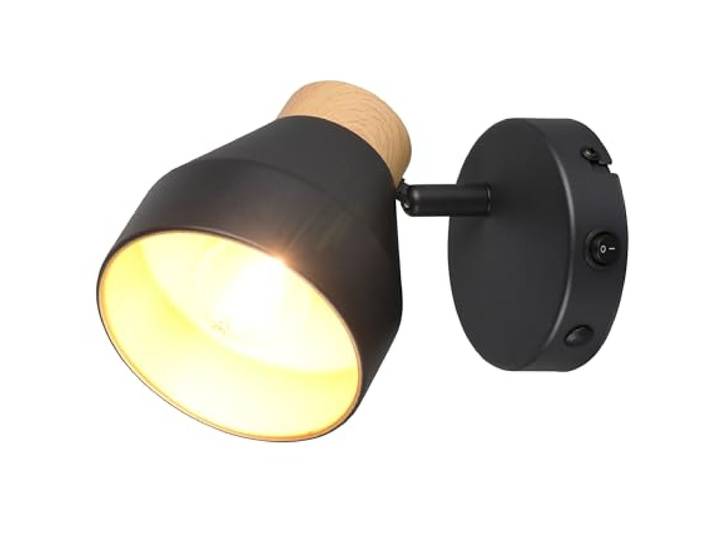 Reality Leuchten Spotleuchte Valentin R81921732, Metall Schwarz matt, Holznachbildung, exkl. 1x E14