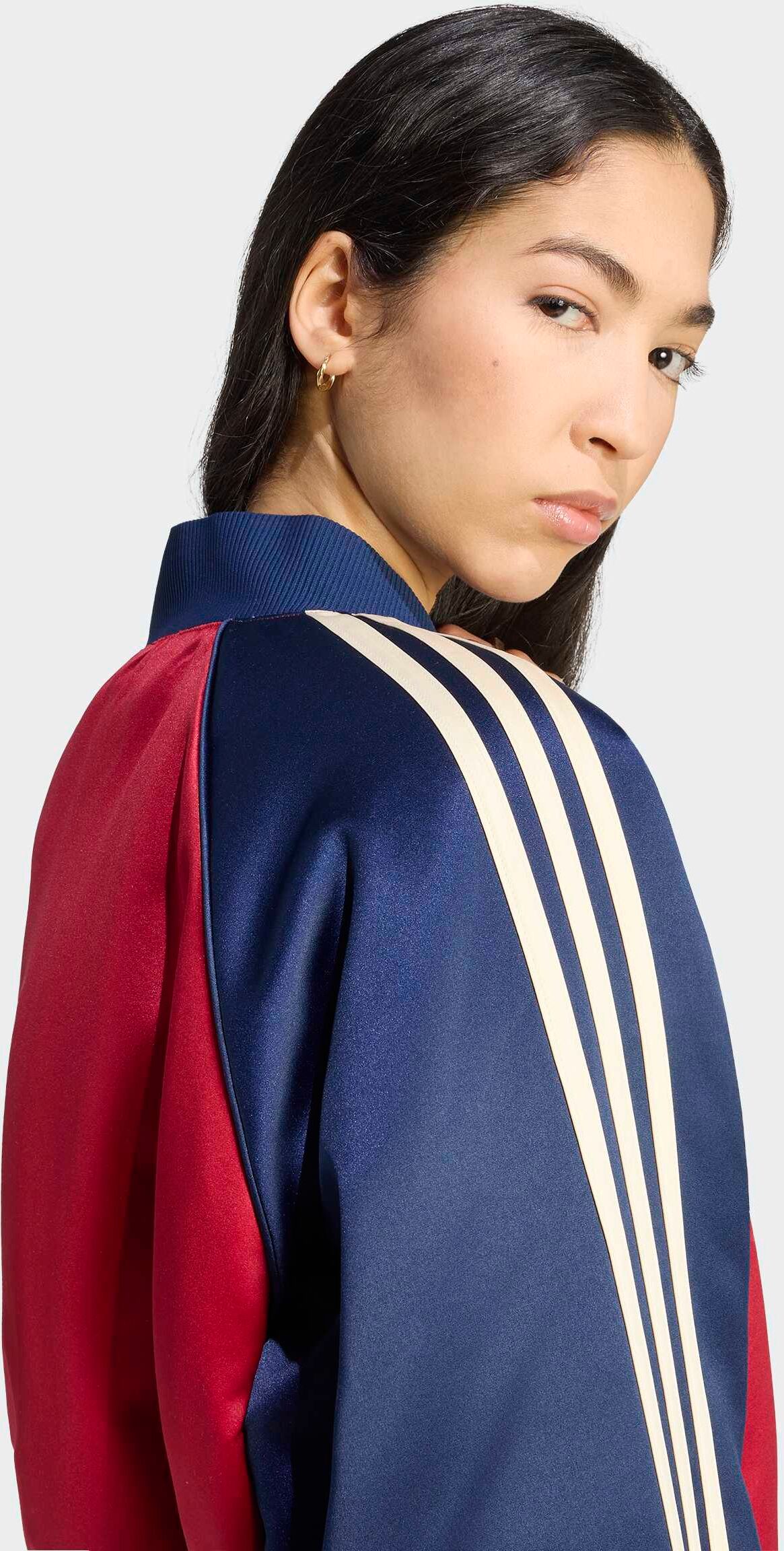 Outdoorjacke ADIDAS ORIGINALS "SATIN SST", Damen, Gr. M, rot (team victory rot, night indigo, warm vanilla), Obermaterial: 100% Polyester, Jacken Outdoorjacke, sportlicher Schnitt, mit Satin-Finish, aus Polyester team victory rot, night indigo, warm vanil