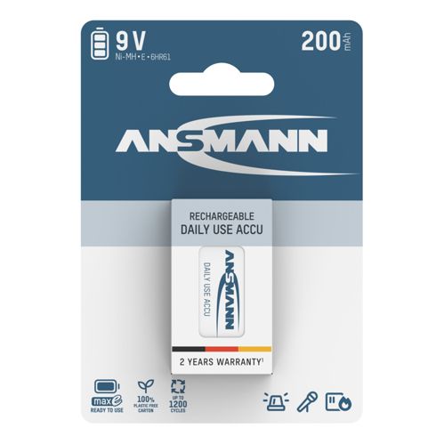 6x1 Ansmann maxE NiMH Akku 9V-Block 200 mAh 5035342
